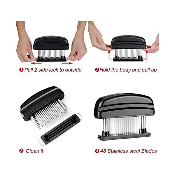Happy-Fox-Meat-Tenderizer-Needle48-Stainless-Steel-Sharp-Blade-Meat-TenderiserProfessional-Commercial-Quality-Kitchen-Cooking-Tool-Meat-Tenderising-Tool-for-BeefSteakChickenPork Happy Fox | Meat Tenderizer Needle,48 -pin Stainless Steel Sharp Blade, Used for Professional Kitchen Tender Meat Tools