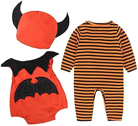 Arloesi Baby Boys' 3 Pieces Halloween Vampire Bodysuit+Romper with Hat (0-6 Months, Orange)