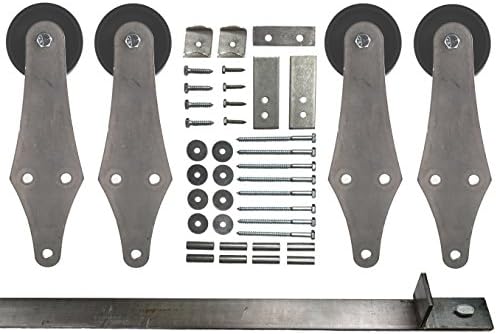 Double Sliding Barn Door Hardware Kit Hinge Design with 7 Ft. Track Included - Made in USA