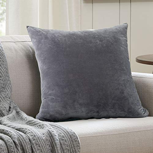 Evolive Soft Micromink Euro Sham Cover Pillowcase Replacement with Zipper Closure (Grey, 26"X26")