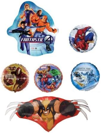 6 Marvel Super Hero 18" Mylar Balloons - Spiderman, Fantastic Four, Wolverine Bouquet Bundle