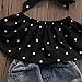 Imcute Best Gift 0-3 Years Baby Girls Off Shoulder Polka Dot Top+Destroyed Ripped Jeans+Headband Clothes Outfit Set (18-24 Months, A)