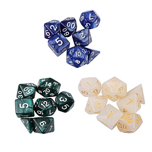EVERMARKET Polyhedral Dice with 3 Complete Dice set for Dungeons and Dragons DND RPG MTG D20 D12 D10(00-90 and 0-9) D8 D4 Table Games , 21 Pcs (1)