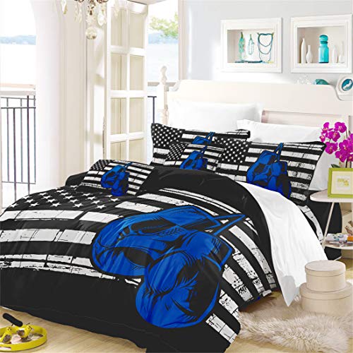 American Flag Duvet Cover Full Size,Independence Day Home Decor,Quilt Cover Full Blue Boxing Gloves Bedding Set 3 Pcs