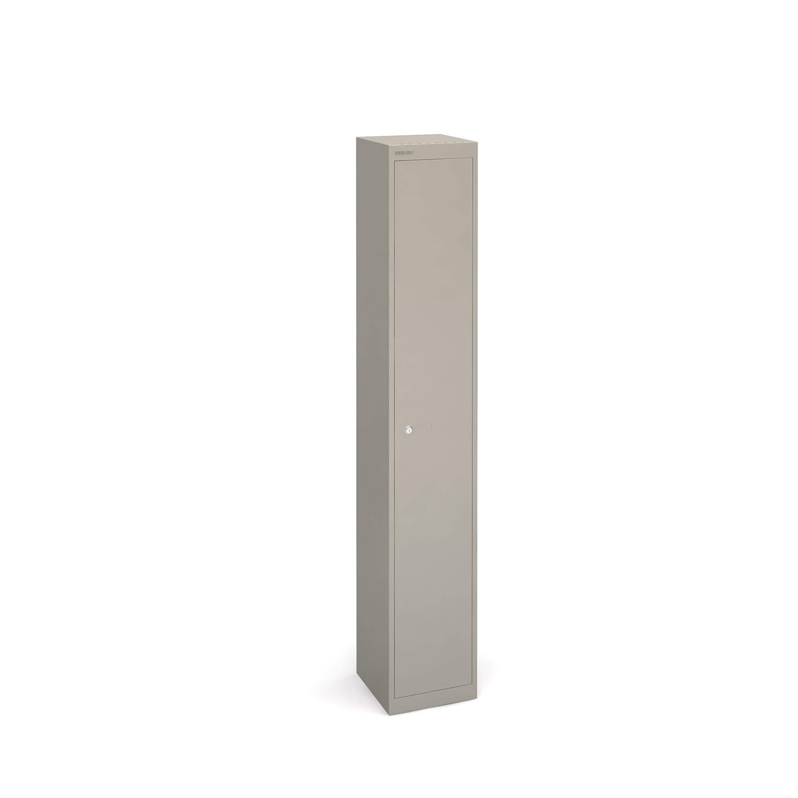 Office Hippo Bisley Steel Locker, Single Door, Fully Lockable Metal Storage With Shelf and Coat Hook, Metal Cabinet, Goose Grey, 30.5 x 30.5 x 180.2 cm