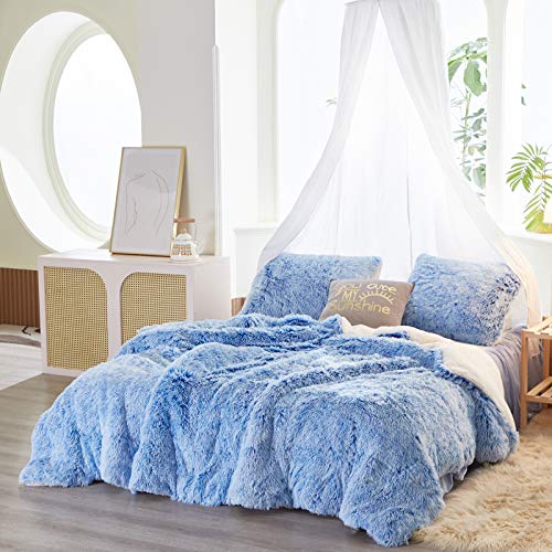 FlySheep Luxury Faux Fur Shaggy Fluffy Comforter Set Queen Size Mixed