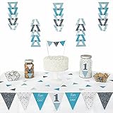 Big Dot of Happiness 1st Birthday Boy - Fun to be One - Triangle First Birthday Party Decoration Kit - 72 Pieces
