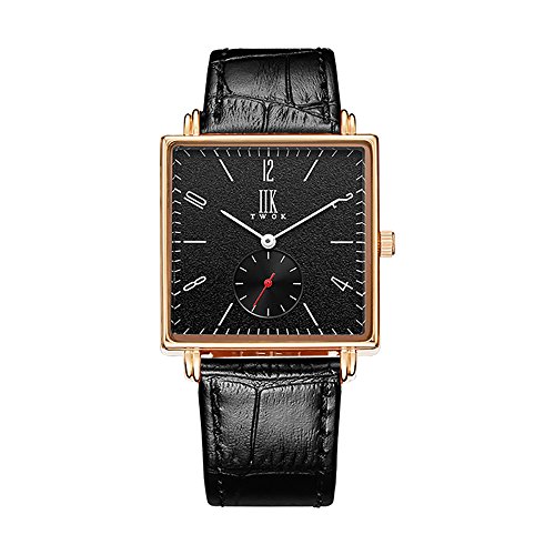 Mens Watches Black - Men's Wrist Watches Rose Gold Case Square Face Second Hand Quartz Wristwatch Leather Strap