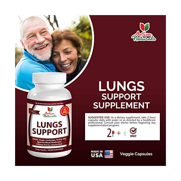 Lungs Support Health Supplement with Reishi, Chaga, Cordyceps, Turkey Tail, Agaricus Blazei