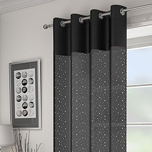 Filigree Sequins Diamante Window Voile Net Curtain Panel With Eyelet Grommet Top 55"Wide x 72"Drop Black