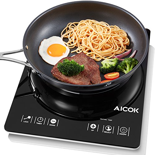 Aicok Portable Induction Cooktop, Countertop Burner with Timer, 15 Power Levels, 15 Preset Temperatures, Ultra-Thin Design, Black