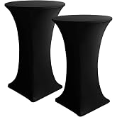 Spandex Black Cocktail Table Covers for 30-32 Inch High Top Pub 2 Pack | Fitted Stretch， Wrinkle Resisitant, Square Corners High Top Tablecloths, Round High Boy Table Cover For Outdoor Party,Bistro