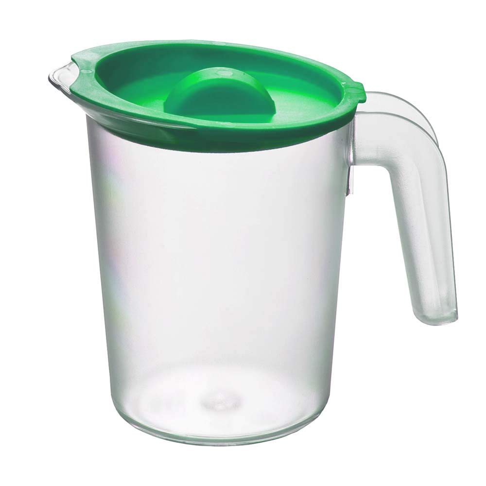 Roltex Small 500ml Plastic Frosted Clear Jug and Green Lid Reusable Virtually Unbreakable Fridge Bath Jug