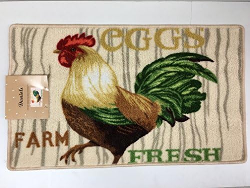 DanielsRooster and Farm Fresh Eggs Kitchen Rug with Non Skid Back