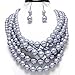 Affordable wedding jewelry, Miss C Statement Beaded Layered Strands Gray Grey Simulated Pearl Beads Silver Chain Necklace Earrings Set Gift Bijoux