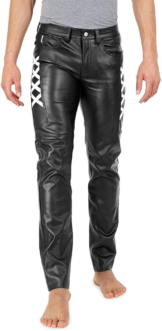 black and white leather pants