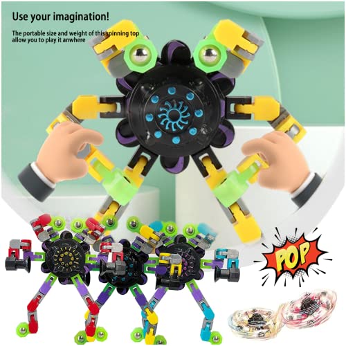 Fingertip gyro Decompression Artifact, Creative Deformation Mecha Chain Bearing gyro Toy, Fun Decompression Anti-Anxiety Toy (Yellow-Luminous Suction Cup)