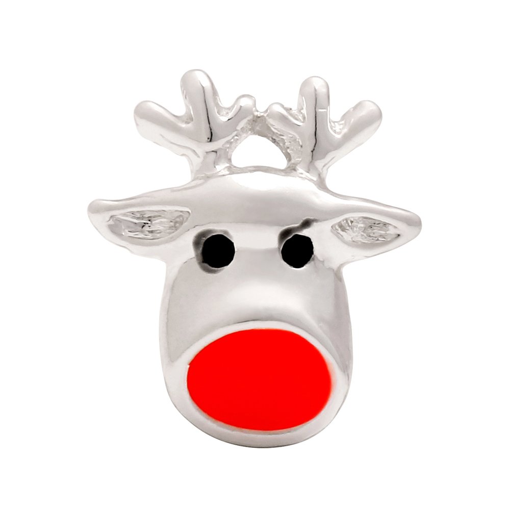 ALOV Jewelry 925 Sterling Silver Christmas Rudolph The Red-Nosed Reindeer Charm Christmas Year Gift Charm Bead