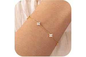 Bheop Bracelets for Women 14K Gold Silver Plated Ring Bracelet Hand Chain Dainty Evil Eye Heart Clover Daisy Cubic Zirconia Stackable Link Chain Hypoallergenic Body Jewelry Cute Trendy Gifts