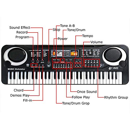 Digital Music Piano Keyboard 61 Key,Miya Portable Electronic Musical Instrument Keyboard with Microphone Multi-Function Piano Musical Teaching Keyboard Toy for Kids Children Birthday