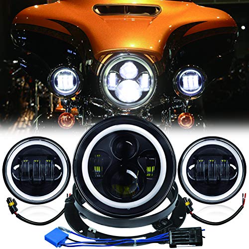 7" LED Headlight + 4.5" Fog Passing Lights Combo – For Harley Touring Electra Glide – Ridroid – DOT/SAE