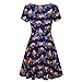 Fancyqube Women's Summer Short Sleeve Cute Sloth Print Flare Dress Navy Blue XL