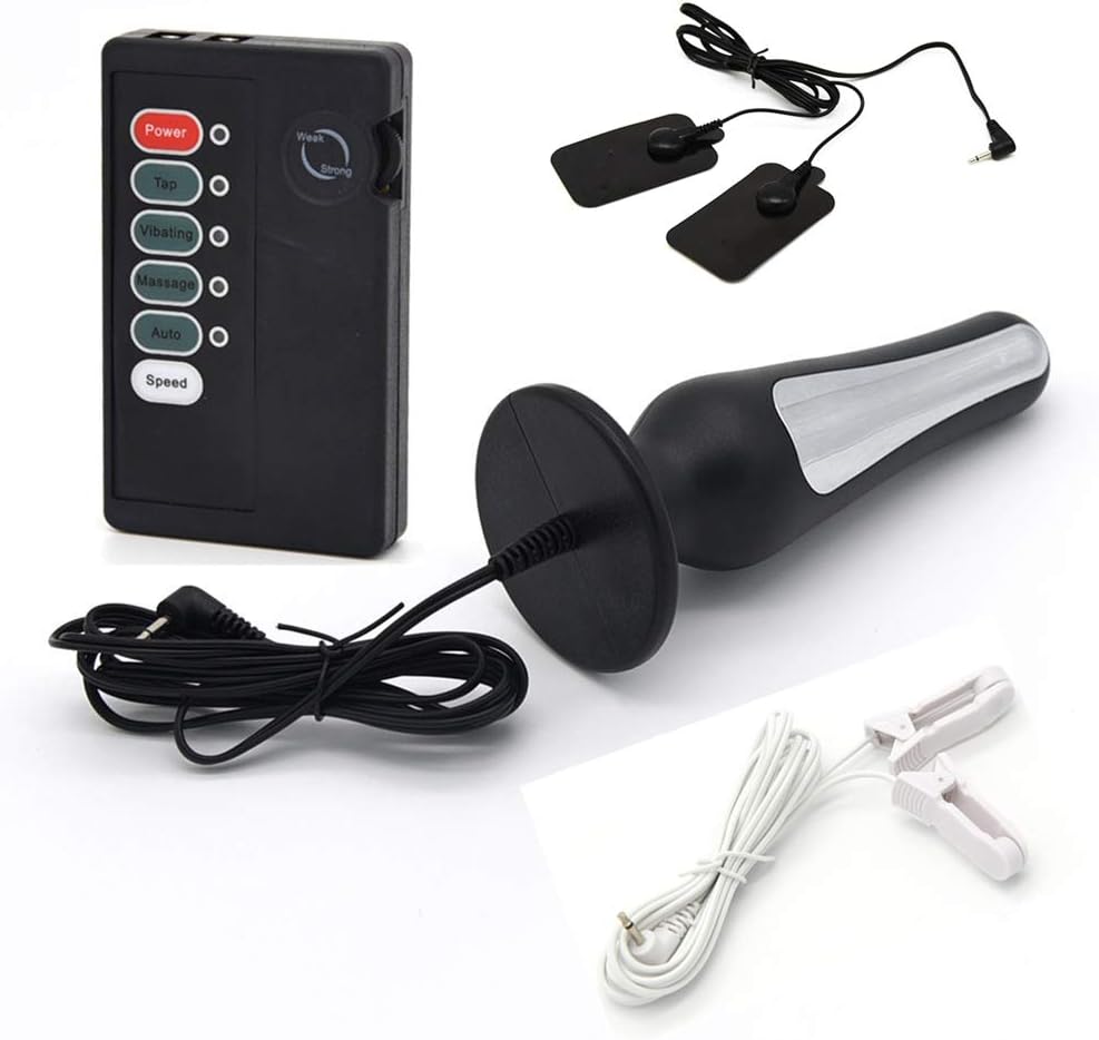 Mrshen Electric Passion Plug Electric Toy Set Amal Plugs Electric Relaxation Gifts for Couple Electric Shock Stimulation for Beginners Electric Shock Sticker Ni.p.ple Clip (4-Piece-Medium)