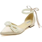 Pearl Wedding Shoes for Bride Flats Pointed Toe Flat Bridal Shoes Women Evening Dress Shoes