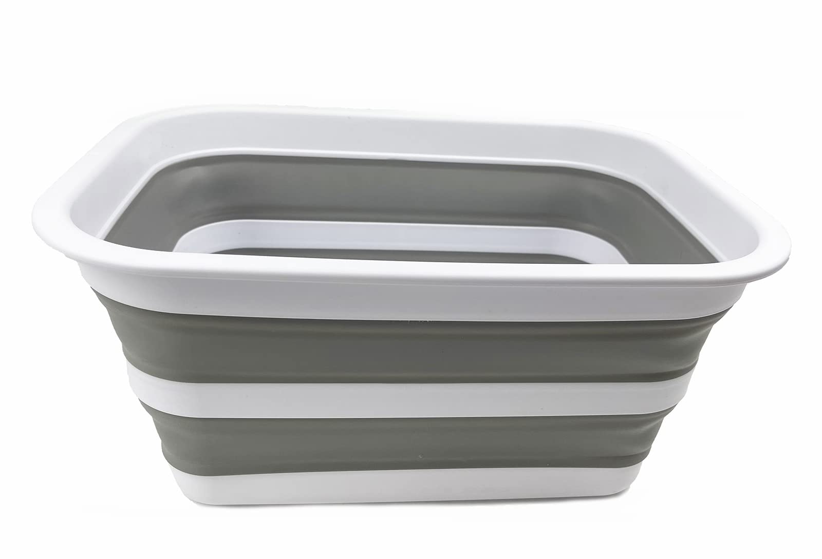 SAMMART 12L Collapsible Tub - Portable Outdoor Picnic Tray - Portable Washing Basin - Space Saving Plastic Washtub (White/Grey)