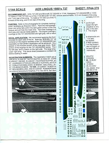 Flightpath Decals 1:144 Aer Lingus 1980's 737 Decal #FP44-378