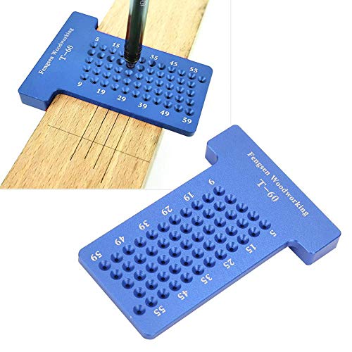 Regla tipo T para carpintería, calibre de trazado, herramienta de marcado de carpintero con calibre de orificio de aleación de aluminio (azul)