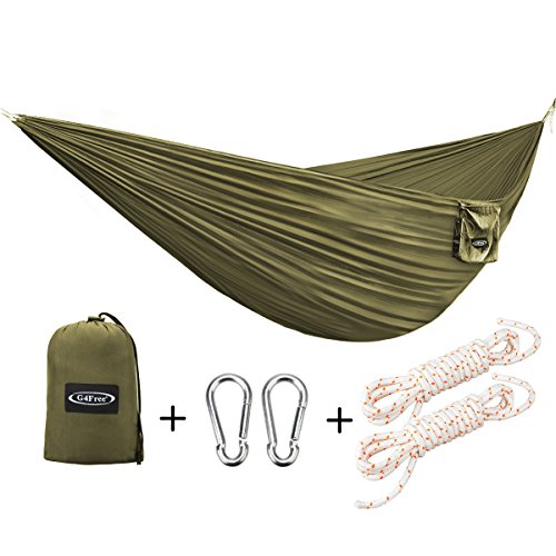 G4Free Portable Hammock - Lightweight Pure Color Nylon Fabric Parachute Hammock For outdoor Camping, Hiking,Travel, Hammock Ropes & Steel Carabiners included(Camel)