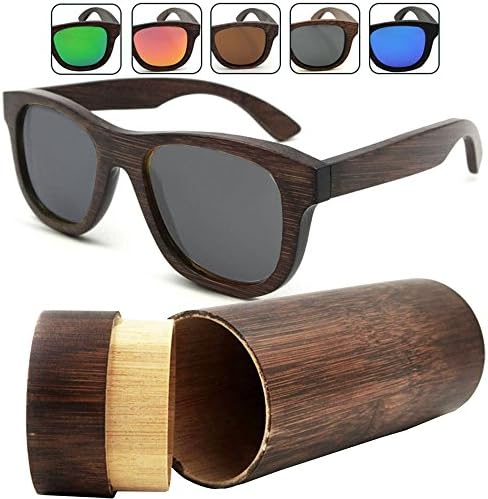iSunHot 1-Pack Black Lens Bamboo Wood sunglasses with Polarized UV Protection Lens in Vintage Wayfarer Style - Authentic Natural Frame for Men / Women Handmade Eyeglasses at the Beach