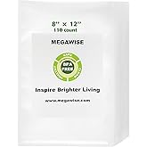 MEGAWISE Vacuum Sealer Bags (8''x 12''-110pcs) for Food Freshness Preservation, BPA Free Vacuum Storage Bags for Food or Sous Vide, Seal a Meal,Double-Sided Texture, Double Lock Freshness (110 count)