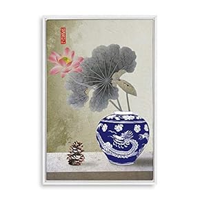 Framed Canvas Wall Art for Living Room, Bedroom Blue and White Porcelain Canvas Prints for Modern Home Decoration Ready to Hang - 16"x24" inches