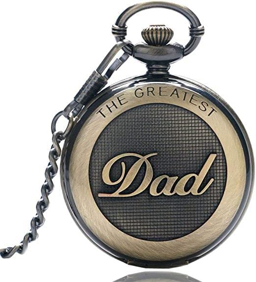 GORBEN Mens Antique Dad Pocket Watches, Full-Hunter Quartz Engraved Watches with Waist Chain Fob Watch for Men Daddy Birthday Father's Day Gifts + Box