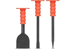 EEEOZ Heavy-Duty Masonry Chisel Set with Thick Protective Handles: Includes Tile and Concrete Chisels, Ideal for Brickwork, Demolition, Stonework, Carving, and Concrete Breaking. (8in 11in 11in)