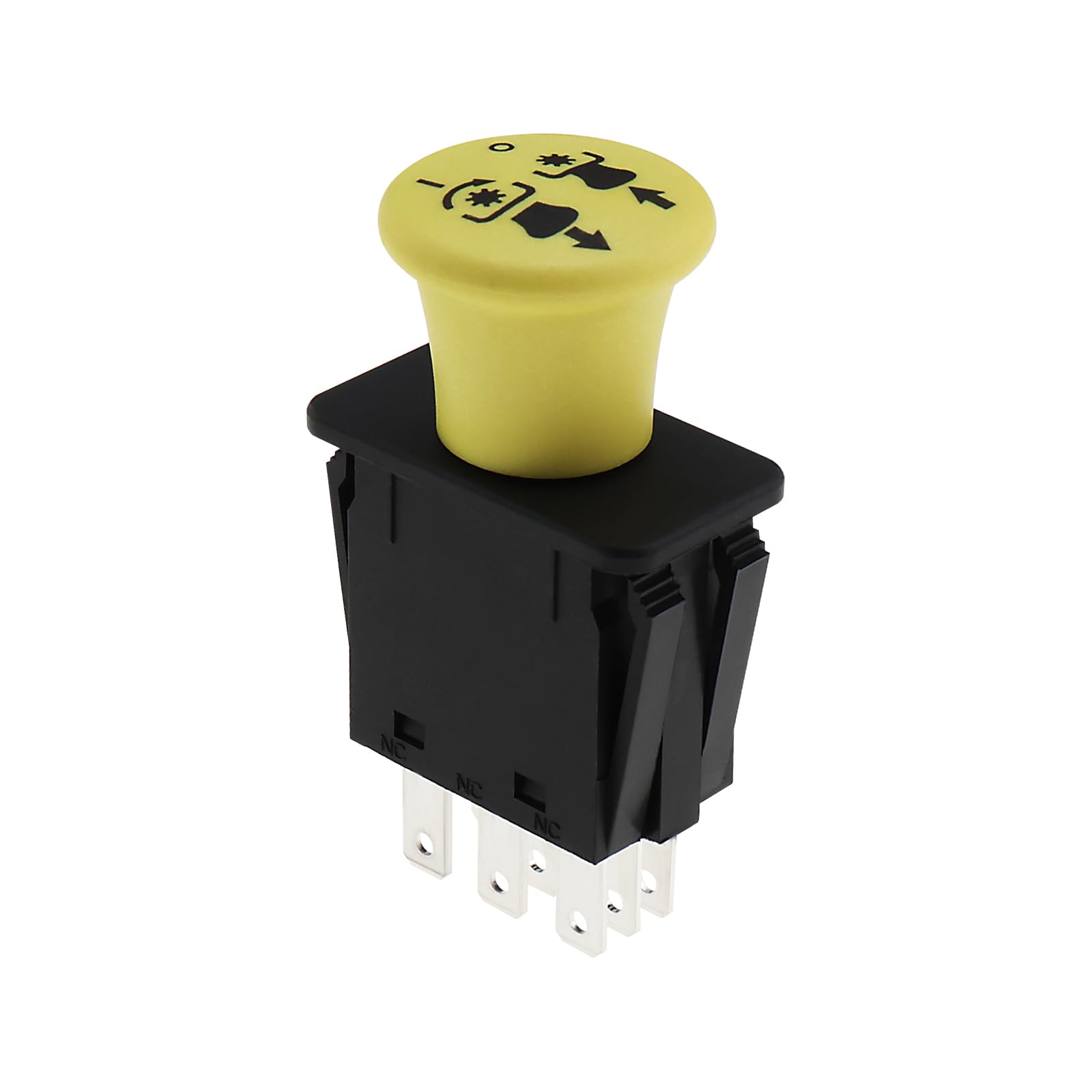 VGOL 1PC PTO Switch, Mechanical, Push Button, Manual, Yellow, Compatible with John Deere L120 L130 D140 D150 D155 & Scotts Lawn Tractors L2048 L2548, 77.4x43.7x24.1mm
