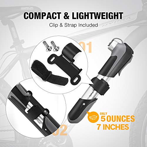 GIYO Mini Bike Pump Portable, High Volume Bicycle Air Pump for Fast Pumping Fits Presta and Schrader Automatically, 4 Valve Caps and 2 Inflation Needles Included - Thumbnail 3