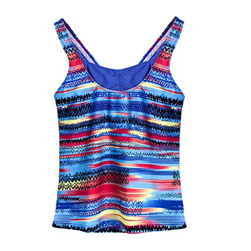 Women 3Pc Bikini Criss Cross Printed Top with Tie Side Bottoms Swimwear Swimsuit Tankini Set (XXXL, Blue) - Thumbnail 3