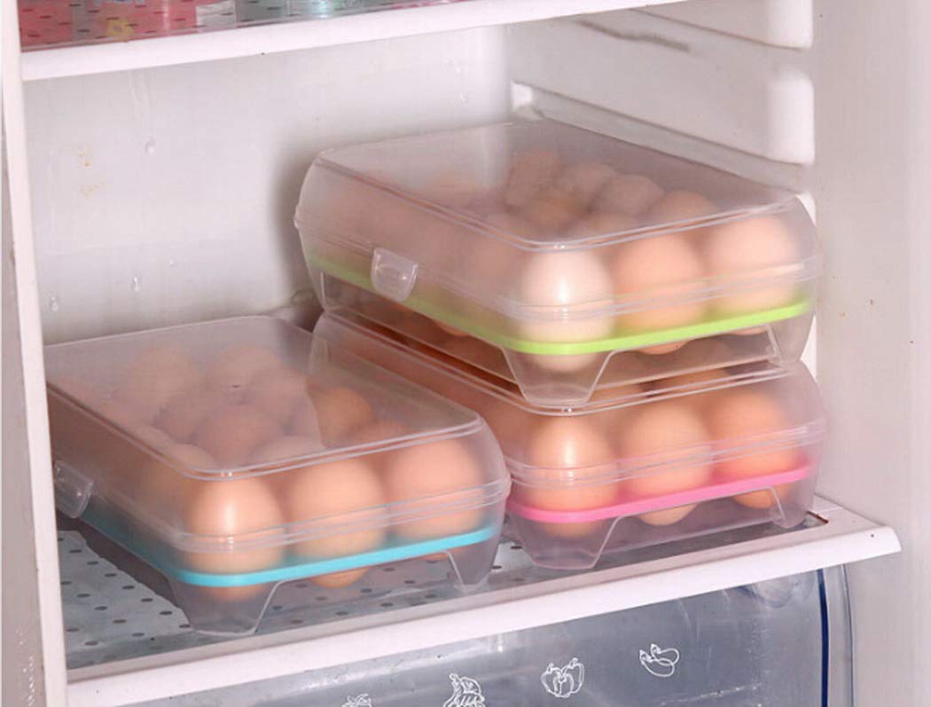 Kitchen Refrigerator Eggs Dispenser, Eggs Storage Box Eggs Holder with Lid, Holder for 15 Eggs (Green)