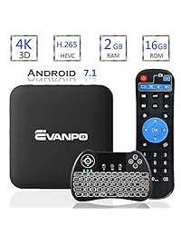 Evenpo Android 7.1 TV Box Smart TV Player Media Box Quad Core CPU 2 GB 16 GB Soporte 4K 3D BT 4,0 2,4 GHz Wifi Set Top Boxes Android Mini PC con Mini teclado inalámbrico (BACKLIT)