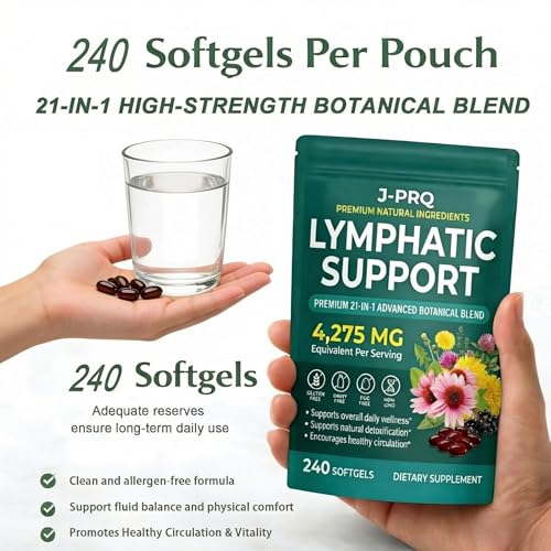 Lymphatic Drainage Capsules 240 Capsules – 4275mg 21-in-1 with Echinacea, Dandelion, Burdock, Bromelain & Turmeric – Lymphatic Drainage & Supports Cellulite Reduction