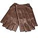 Warmen Women's Nappa Genuine Leather Half Finger Mittens Snap Closure (M, brown)