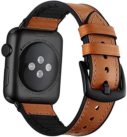 Sweatproof Jurich Leather Sports Watch Band Vintage Replacement Bands for Apple Watch iwatch Series 1 2 3 4 Brown Replacement Straps with Black Stainless Steel Buckle Clasp