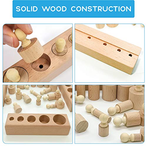Toydaze Montessori Knobbed Cylinder Blocks Set of 4, Montessori Toddler
