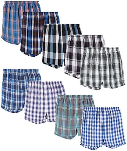 BXMAN 5-Pack 100% Cotton Mens Woven Tartan Boxer Shorts,Random,M