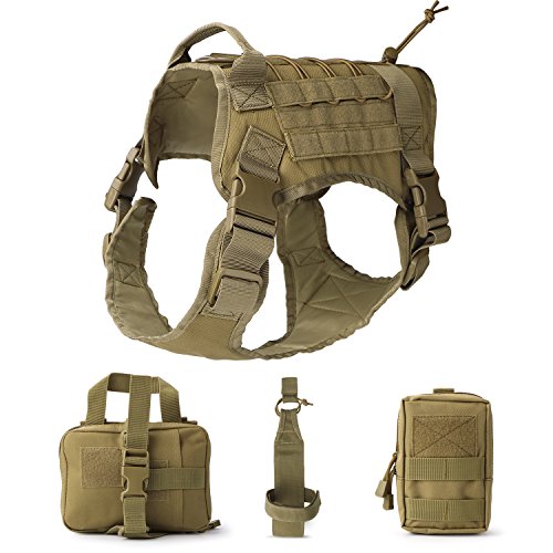 JASGOOD Tactical Dog Vest Military Harness with Detachable Molle Pouches/Patches Outdoor Training Handle Service Dog Vest