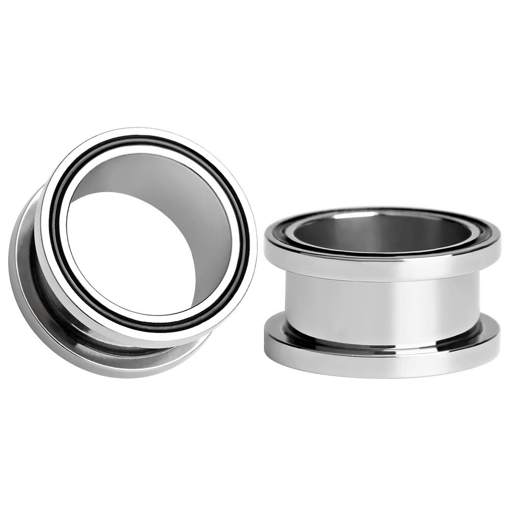 KUBOOZ Ear Plug Tunnel Gauge Stretcher Piercing Single Screw Stainless Steel 2g (6mm) to 5/8g (16mm)., Stainless Steel