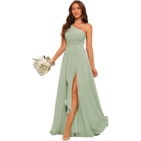 Women's Lace Chiffon Bridesmaid Dress - Sleeveless V-Neck, A-Line Long Slit, Floor Length